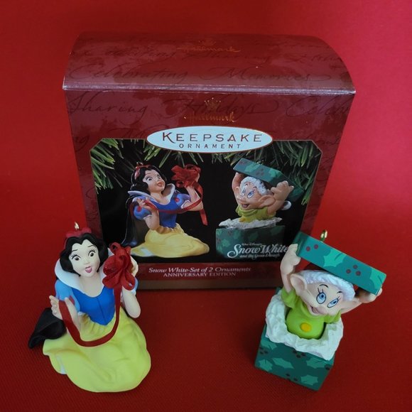 Hallmark Snow White & Dopey Dwarf Set of 2 Ornaments Anniversary Edition 1997 - Picture 5 of 12